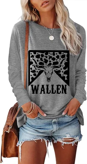 Women's Western Cowgirl Long Sleeve Shirts Vintage Country Music Fall T-Shirt Hiking Travel Sweatshirt Tops