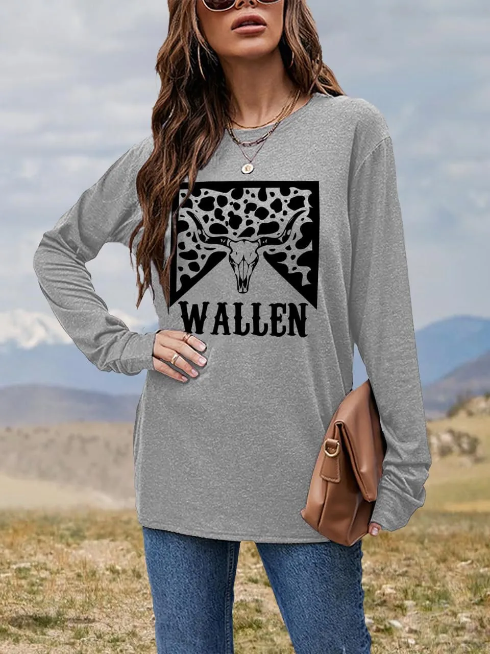 Women's Western Cowgirl Long Sleeve Shirts Vintage Country Music Fall T-Shirt Hiking Travel Sweatshirt Tops