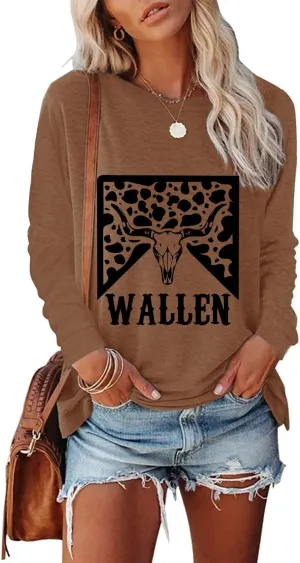 Women's Western Cowgirl Long Sleeve Shirts Vintage Country Music Fall T-Shirt Hiking Travel Sweatshirt Tops