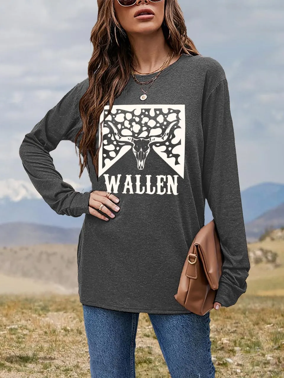 Women's Western Cowgirl Long Sleeve Shirts Vintage Country Music Fall T-Shirt Hiking Travel Sweatshirt Tops