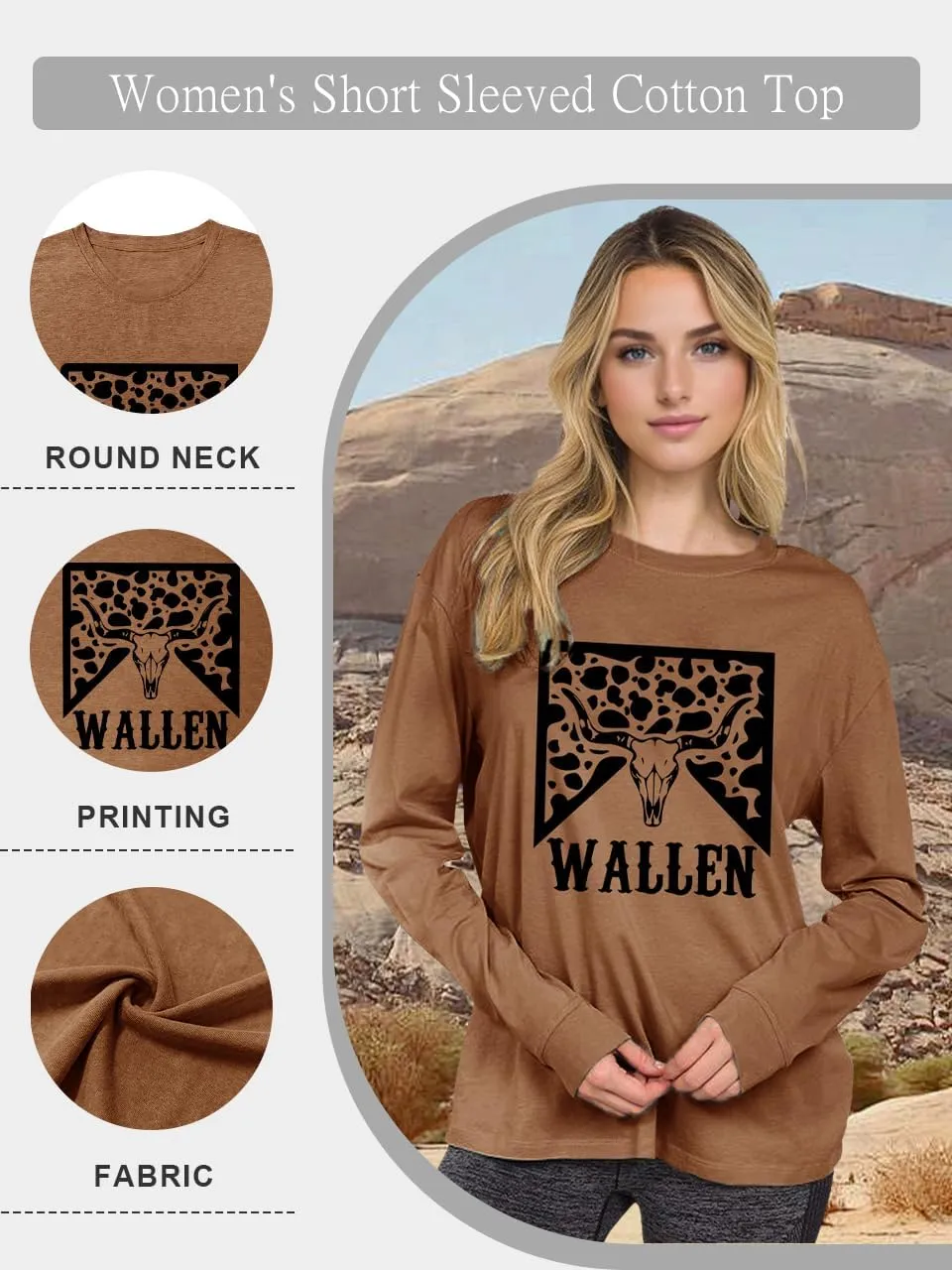Women's Western Cowgirl Long Sleeve Shirts Vintage Country Music Fall T-Shirt Hiking Travel Sweatshirt Tops