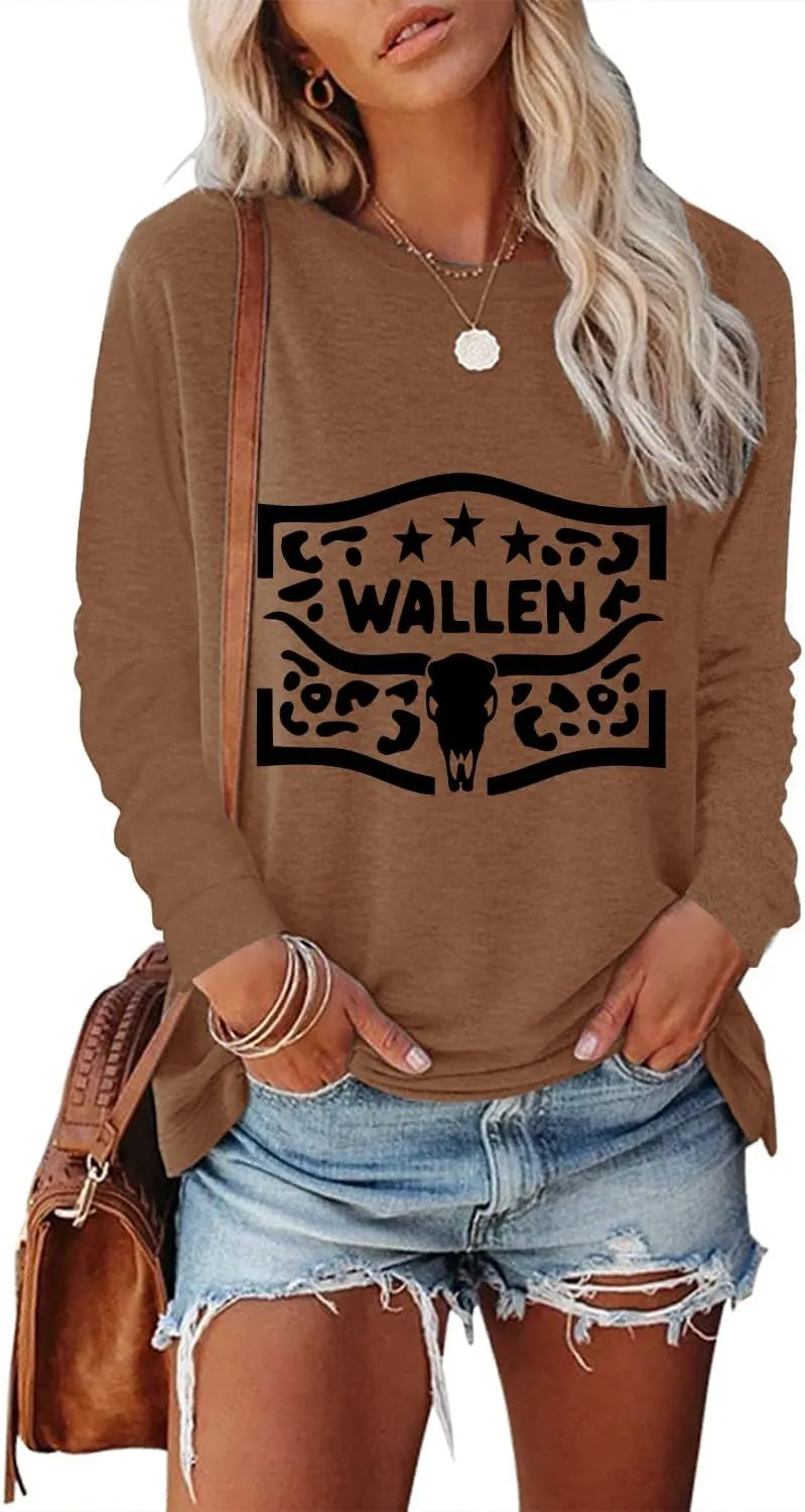Women's Western Cowgirl Long Sleeve Shirts Vintage Country Music Fall T-Shirt Hiking Travel Sweatshirt Tops
