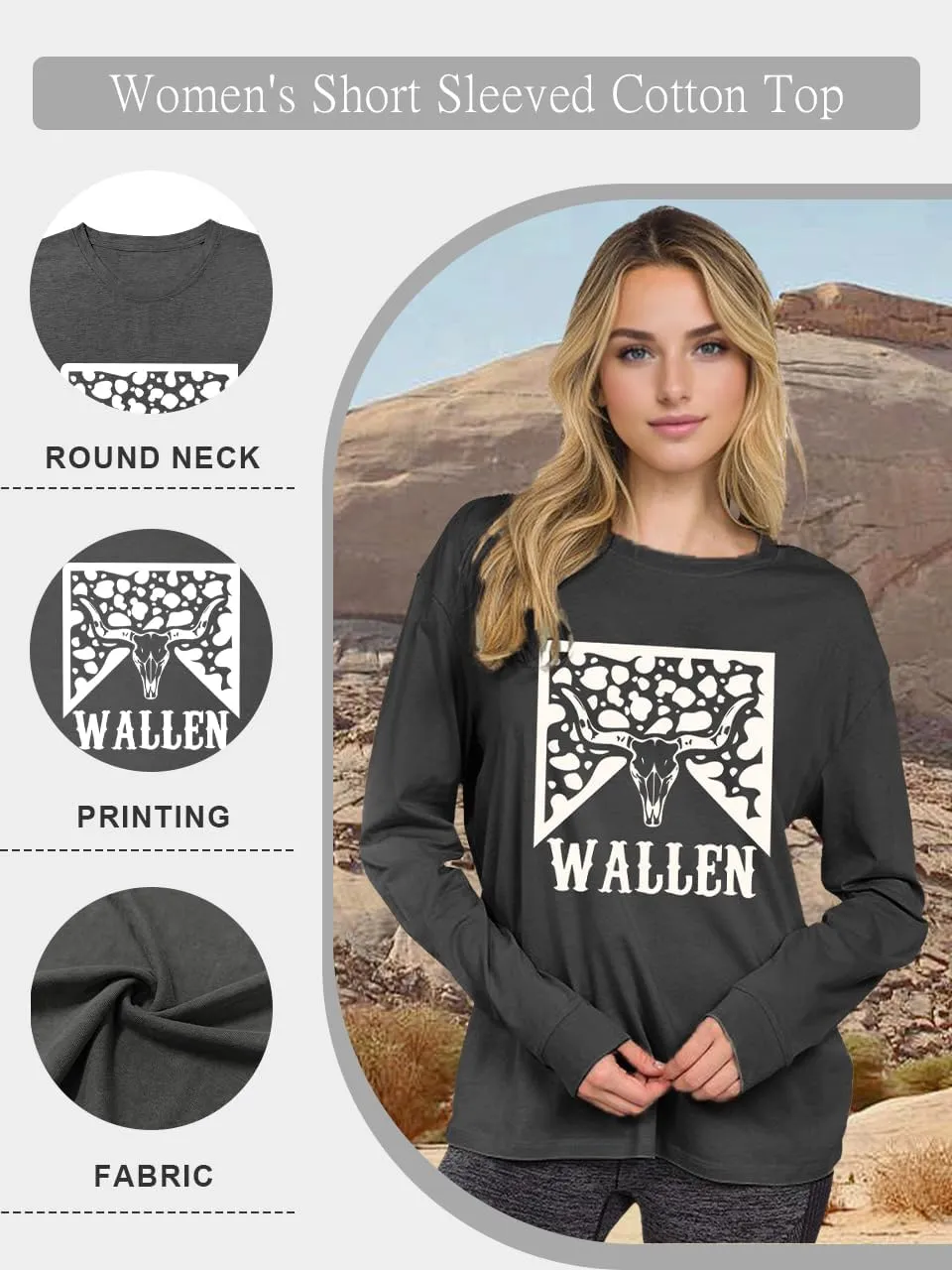 Women's Western Cowgirl Long Sleeve Shirts Vintage Country Music Fall T-Shirt Hiking Travel Sweatshirt Tops
