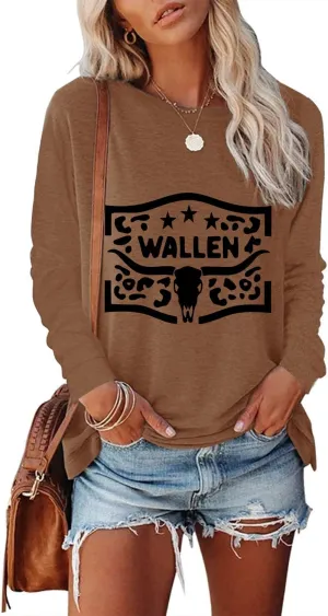Women's Western Cowgirl Long Sleeve Shirts Vintage Country Music Fall T-Shirt Hiking Travel Sweatshirt Tops