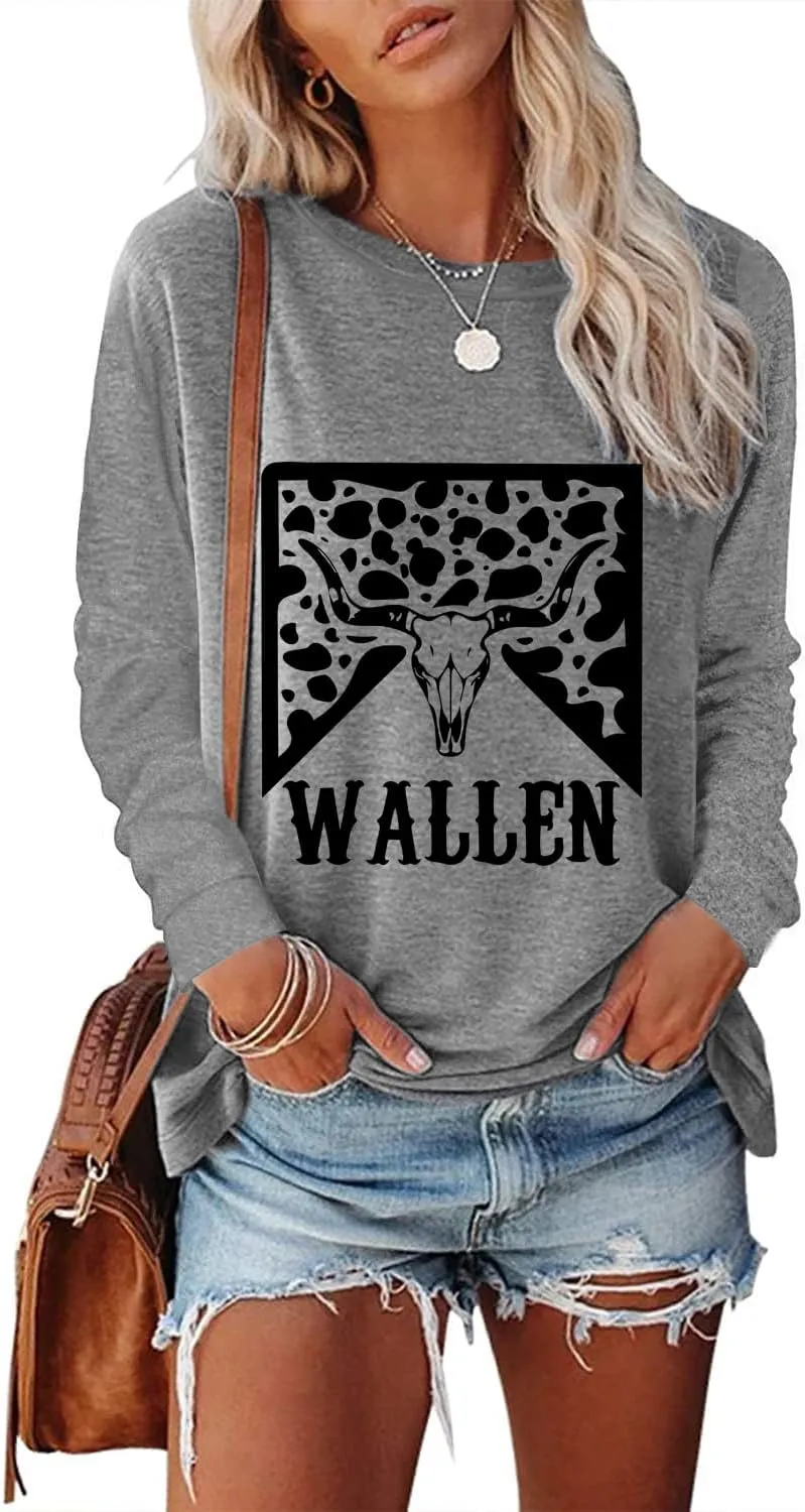 Women's Western Cowgirl Long Sleeve Shirts Vintage Country Music Fall T-Shirt Hiking Travel Sweatshirt Tops