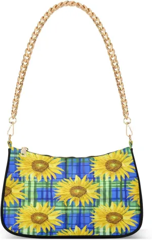 Yellow Sunflowers Green Blue Gingham Womens Purse, Crossbody Bags for Women Trendy