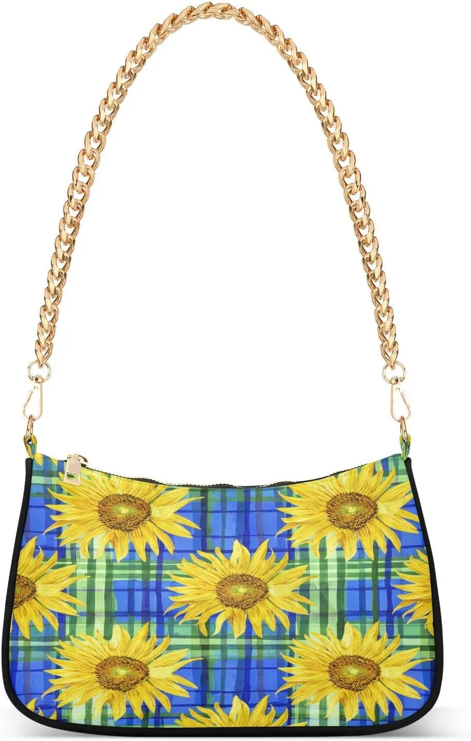 Yellow Sunflowers Green Blue Gingham Womens Purse, Crossbody Bags for Women Trendy
