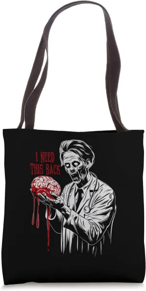 Zombie Doctor Holding Brain - Vintage Monster Halloween Tote Bag