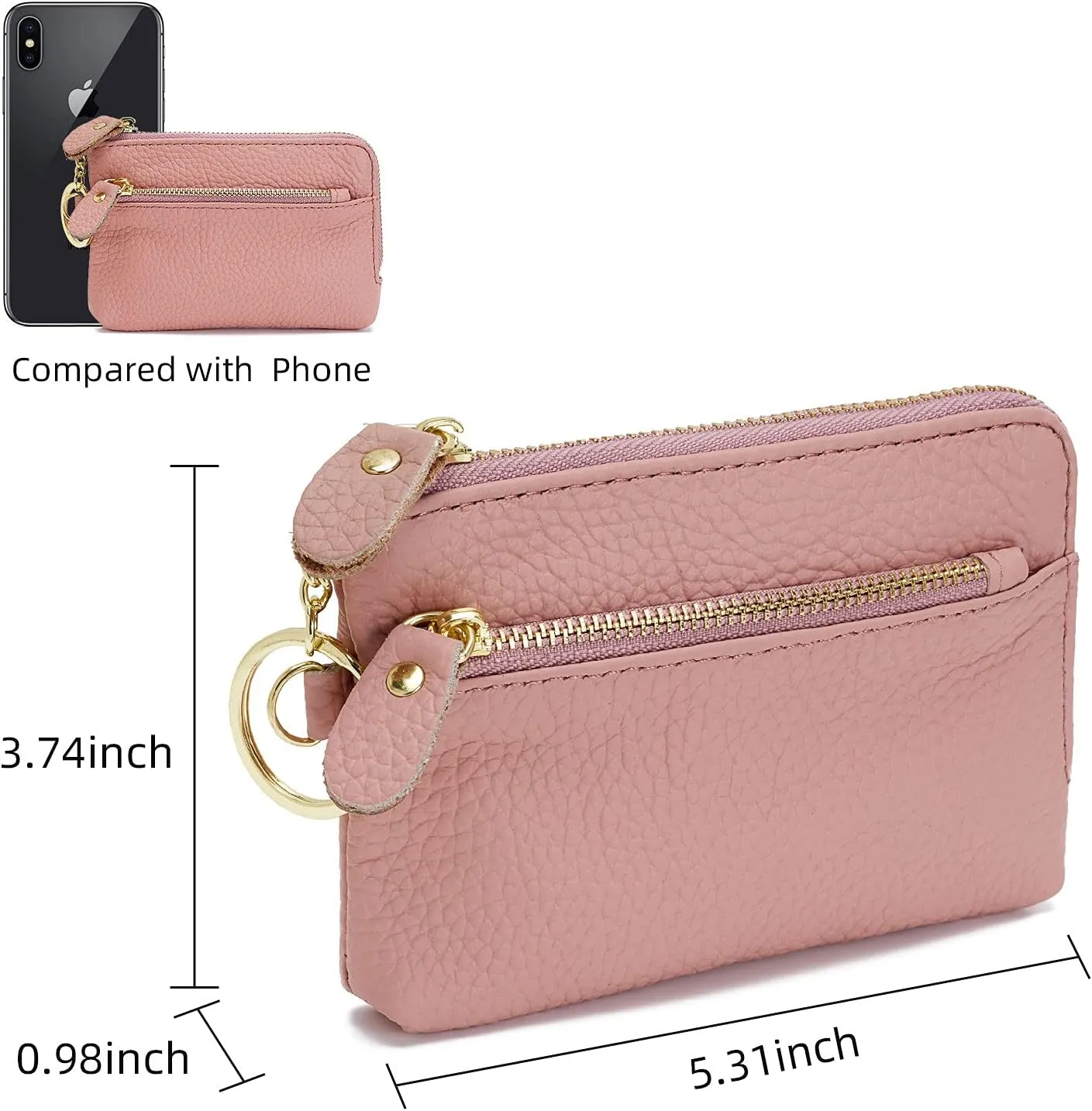 ZOOEASS Women Leather Coin Purse,Large Opening For Easy Access,With Wrist Strap(Pink)