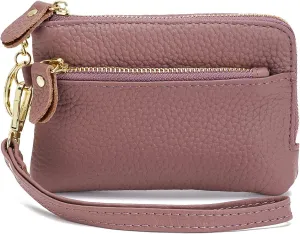 ZOOEASS Women Leather Coin Purse,Large Opening For Easy Access,With Wrist Strap(Purple)