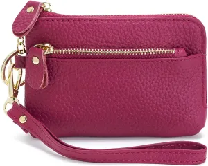 ZOOEASS Women Leather Coin Purse,Large Opening For Easy Access,With Wrist Strap(Rose)